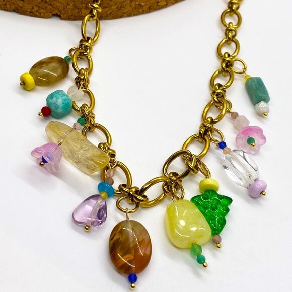 NEW Funky Glass Chunky Charm Necklace - Picture 12 of 16